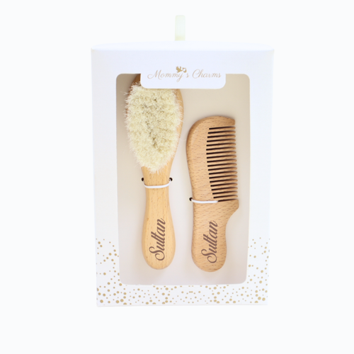 Personalized Baby Hair Brush Set – Engraved Name Grooming Kit