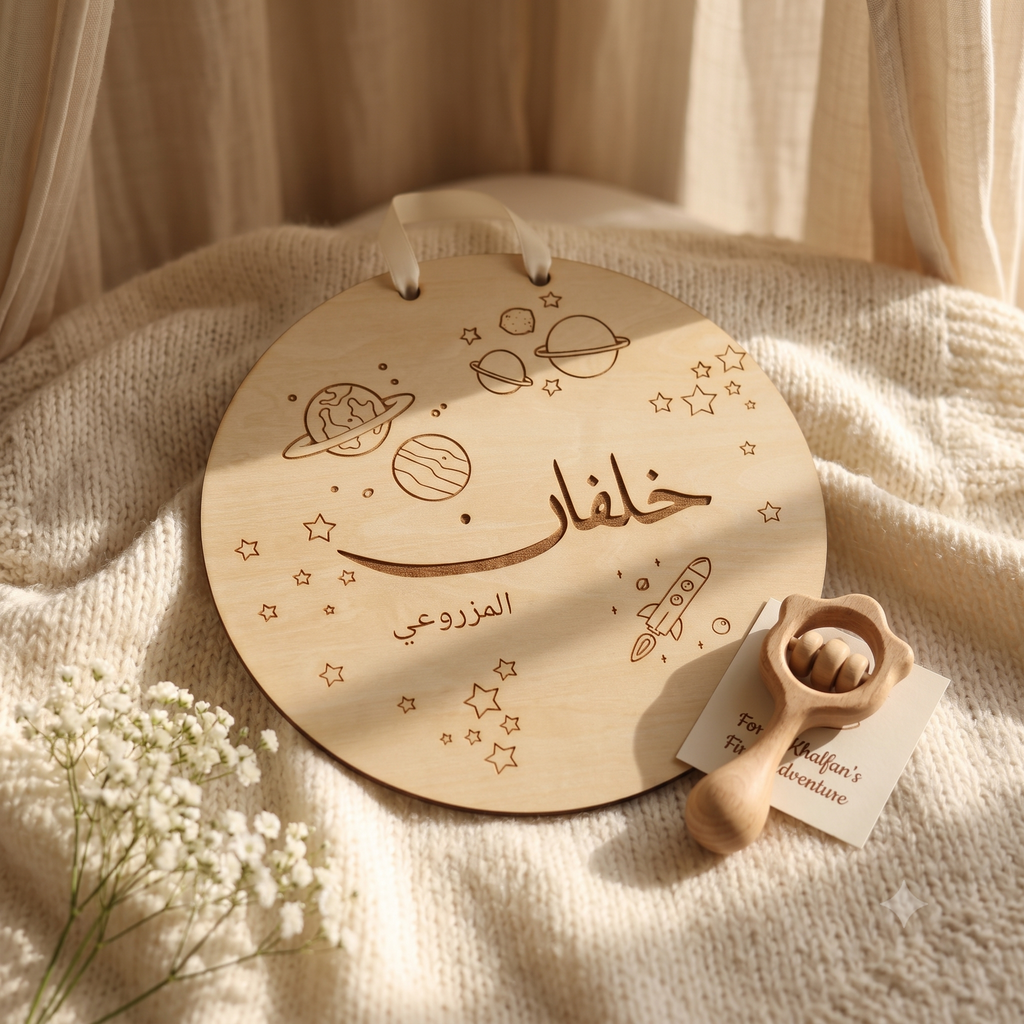 لوح خشبي بالاسم مخصص – ديكور حائط لغرفة الأطفال