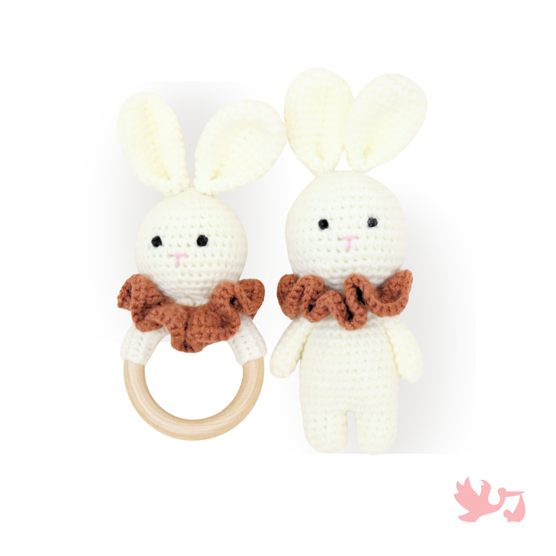 Crochet Bunny Toy & Silicone Teething Ring Set – 2-Piece
